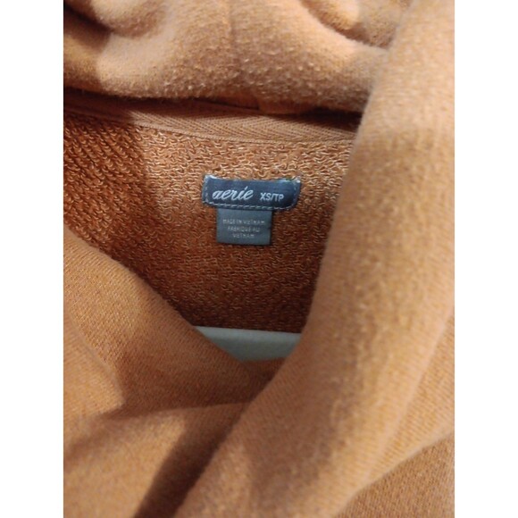 Aerie XS TP Rust Brown Cowl Neck Oversized Raw Hem Sweatshirt Womens Tunic EUC - Picture 3 of 7
